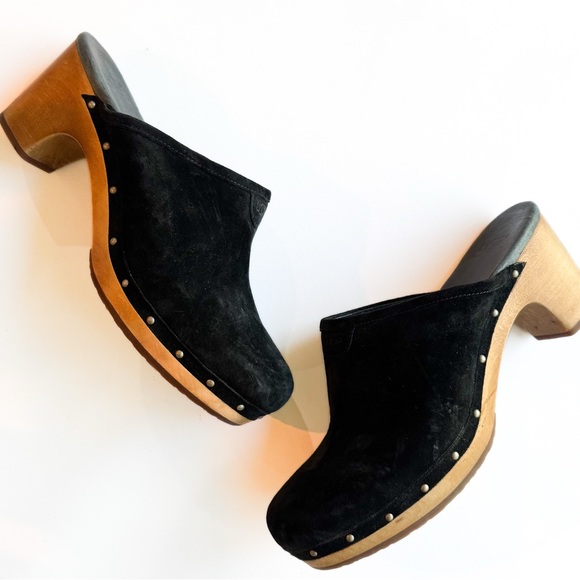 UGG Abbie black suede chunky heeled clog ❤️ - Picture 2 of 8